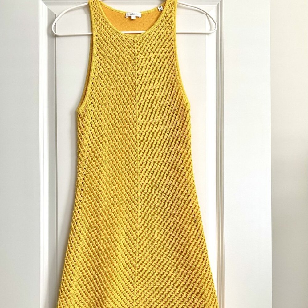 A.L.C. Senna Sleeveless Cotton Crochet Mini Dress in Yellow Size L